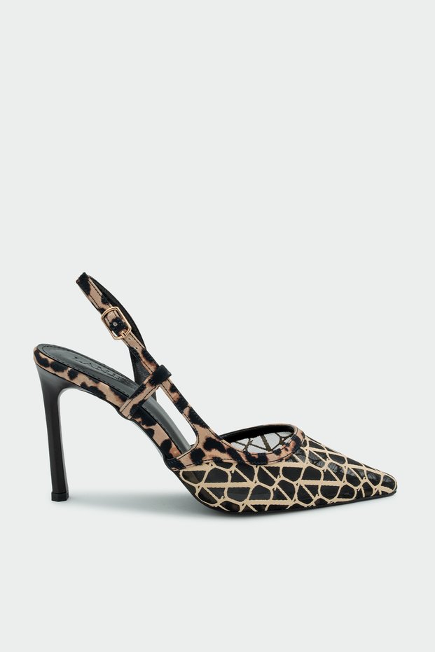 Oxty Sheer Detailed Leopard Women's Heeled Shoes - Leopard