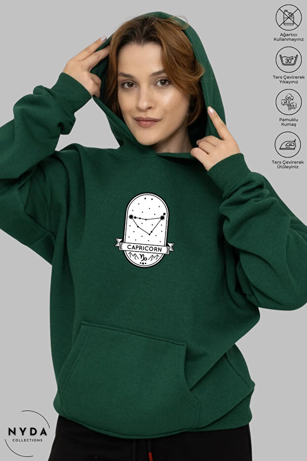 Unisex Hoodie Capricorn Capricorn Printed Hooded Brushed Inside Oversized 100% Cotton Combed Cotton Sweatshirt