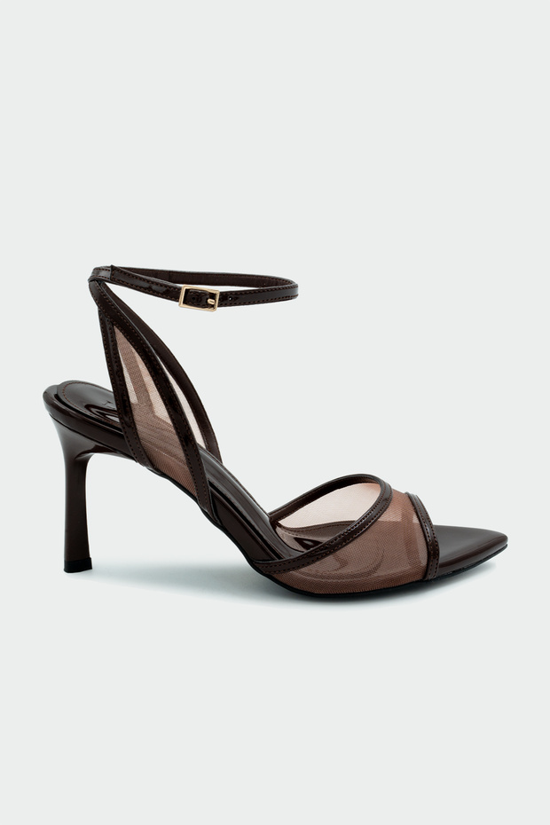 Treasa Sheer Detailed Bitter Brown Patent Leather Women's Heeled Shoes