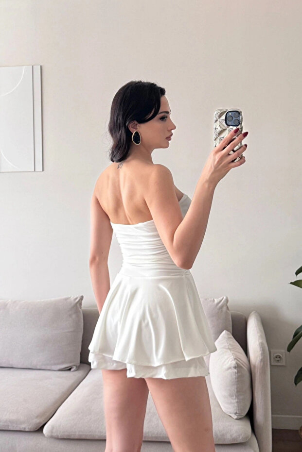 Στράπλες Μίνι φόρεμα με σορτς - 2