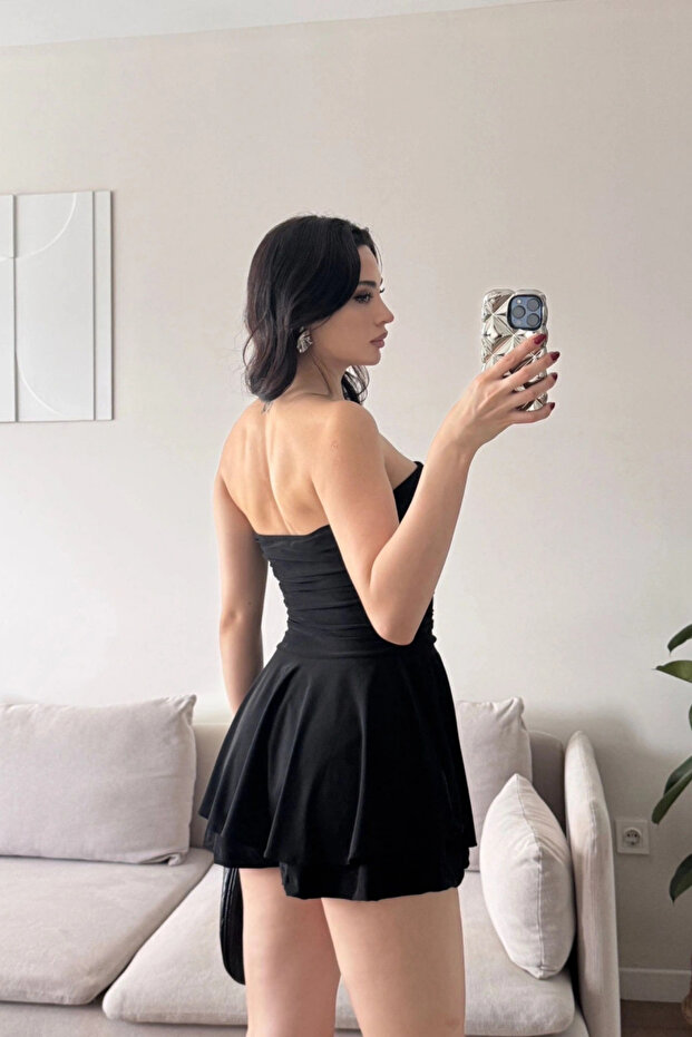 Στράπλες Μίνι φόρεμα με σορτς - 2