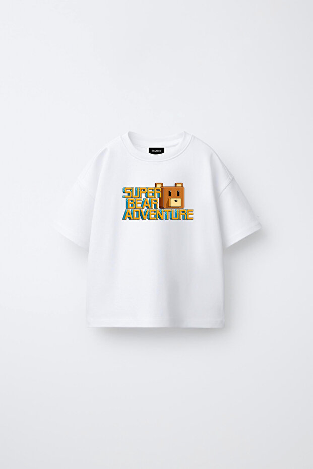 Super Bear Adventure Super Bear Printed Oversize 100% Cotton Short Sleeve Unisex Kids T-Shirt