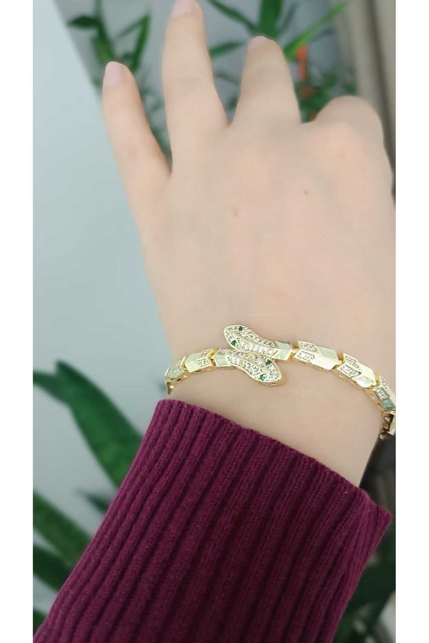 316L,Steel Zircon Stone Snake Figured Gold Color Steel Bracelet – Stylish and Elegant Women's Bracelet