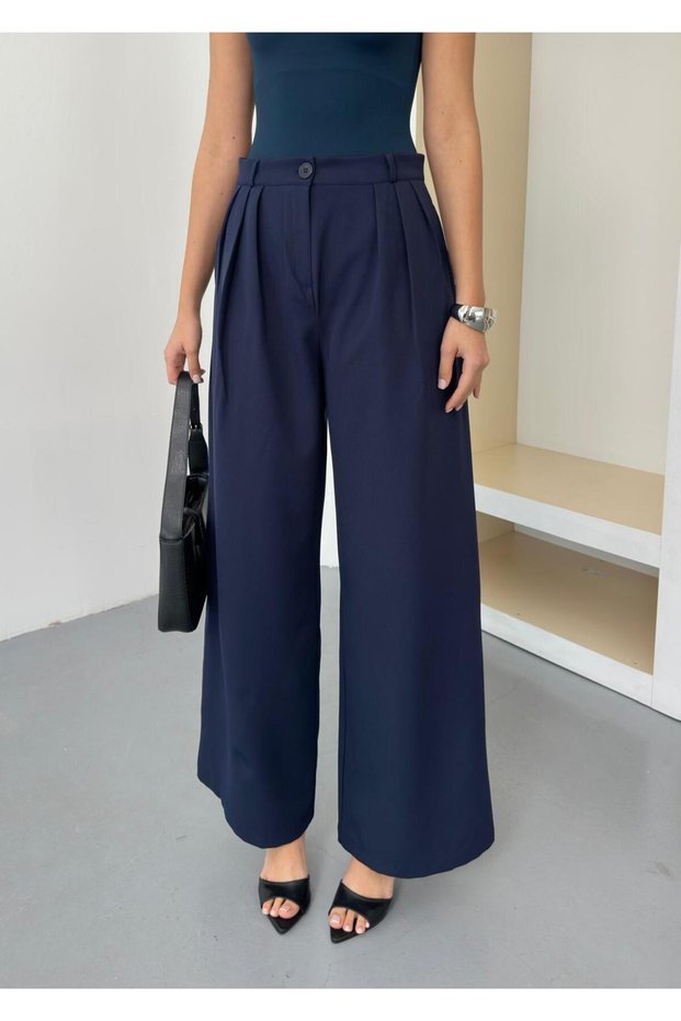 New Season Three Pleated Dok Woven Maş Bol Wide-Leg De Leg Palazzo Pants