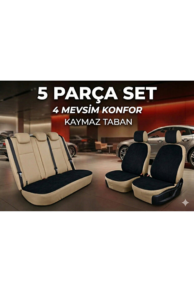 Black Universal Car Seat Min Leather 5-Piece Set – 4 Seasons Anti-Sweat Non-Slip Sole