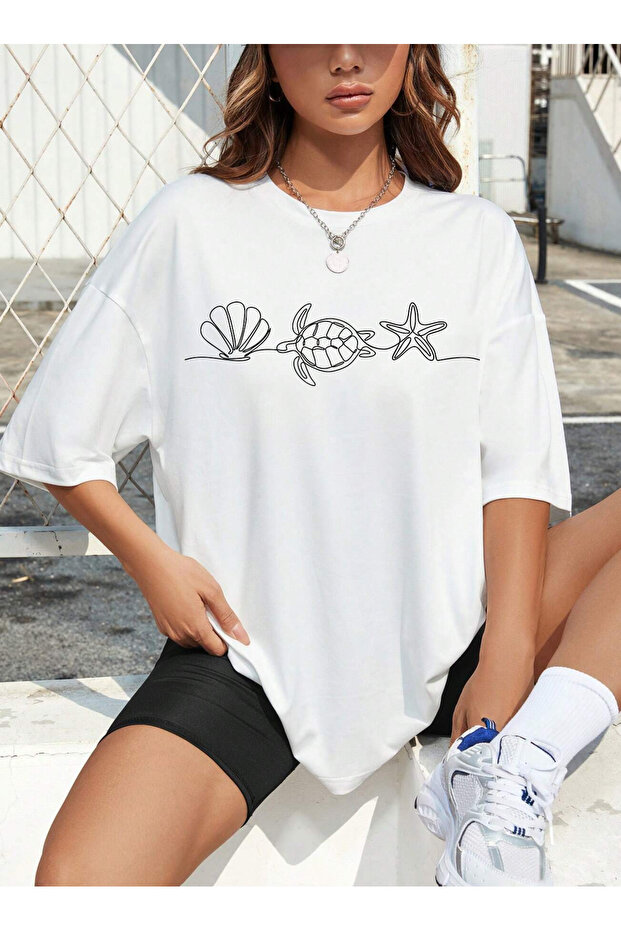 SUMMER BEACH COLLECTION B مطبوع تي شيرت نسائي قطني ممشط برقبة دائرية وأكمام قصيرة