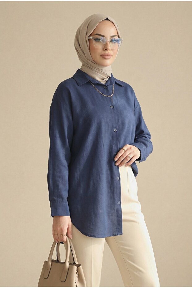 Keten Düğmeli Gömlek - 2