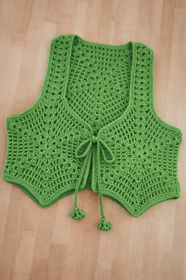 Megahan Boutique El Orgusu Lace-Like Knit with Front Straps Vest