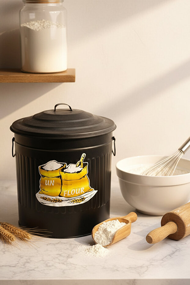 Flour Storage Bucket with Metal Lid – Large Decorative Food Storage Container