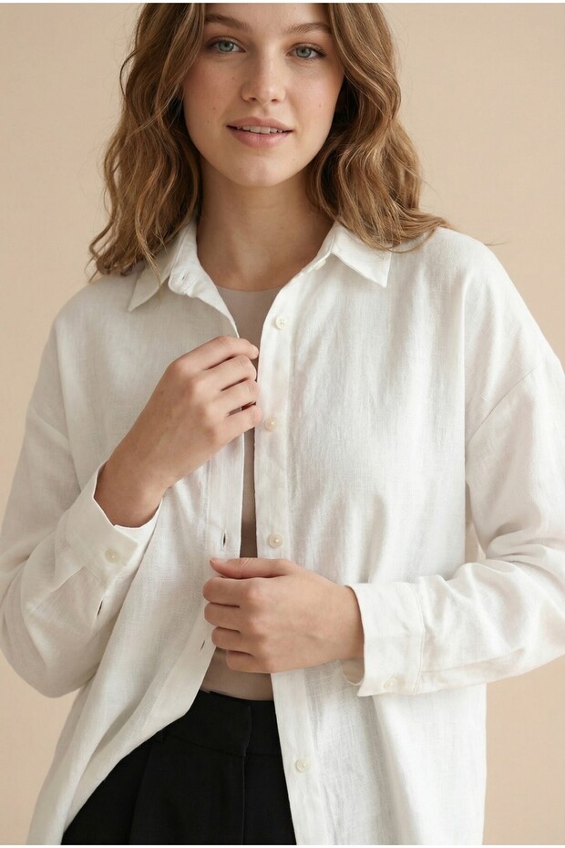 Keten Düğmeli Gömlek - 2
