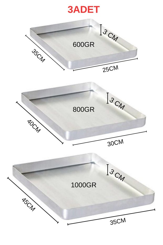 Set of 3 Aluminum Baklava Trays 25X35 30X40 35X45 cm 600-800-1000 Gr