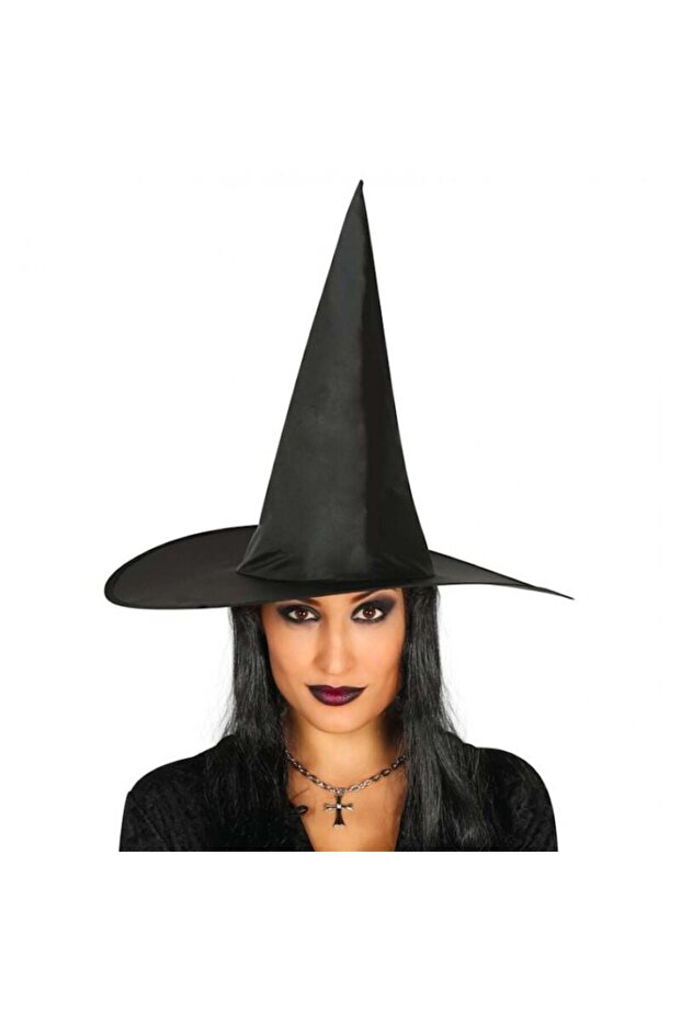 Adult Boy Black Witch Hat And Long Black Witch Wig
