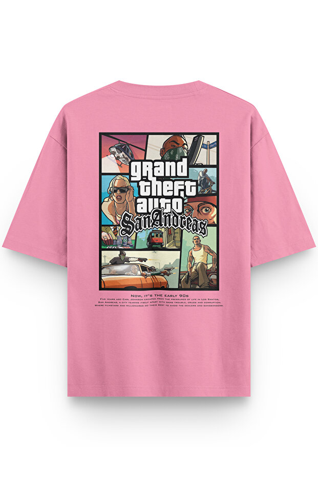 تي شيرت Gta San Andreas Sırt مطبوع باللون الوردي مقاس كبير جدًا 1364