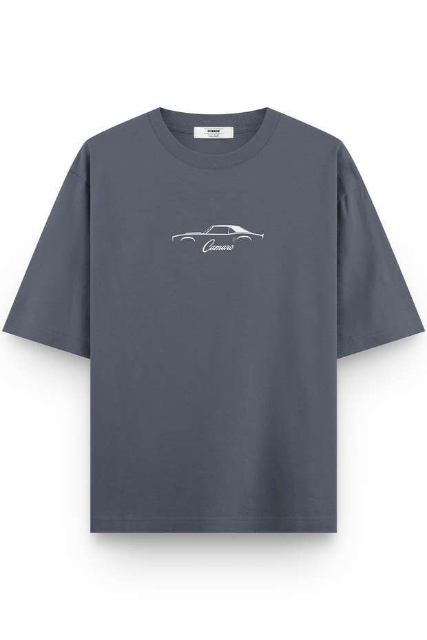 Camaro Classic Car Printed Semi Oversized Smoked T-Shirt 1092