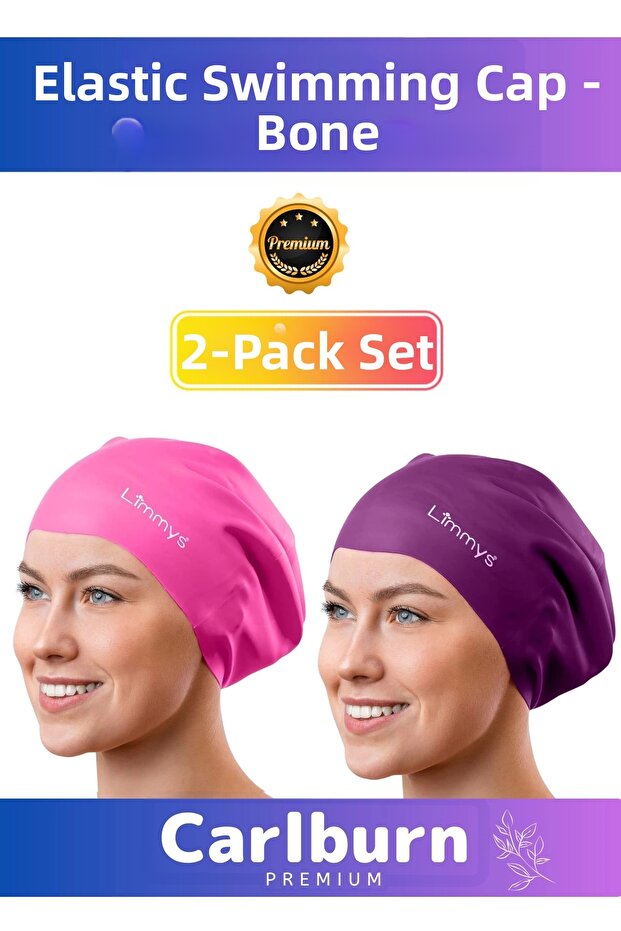 Premium Waterproof Leak-Proof Colorful Silicone Swimming Pool Sea Cap Elastic Swimming Hat Set of 2