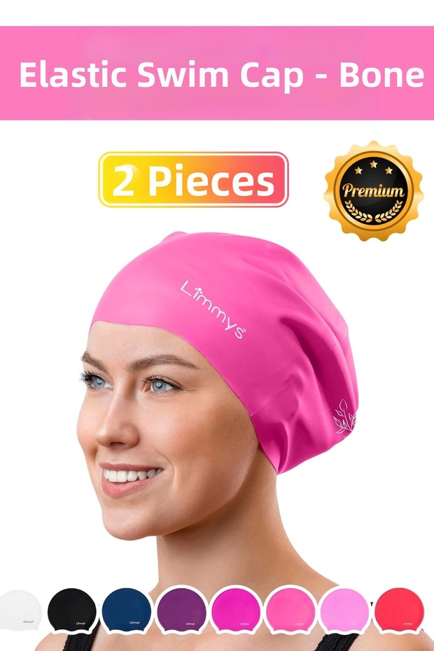Premium Waterproof Silicone Swimming Cap for Pool and Sea, Elastic Swimming Hat, 2-Piece Set