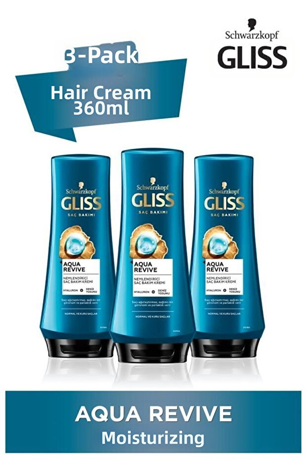 Aqua Revive - 360 ml x 3 Pieces Moisturizing Conditioner with Hyaluron and Seaweed