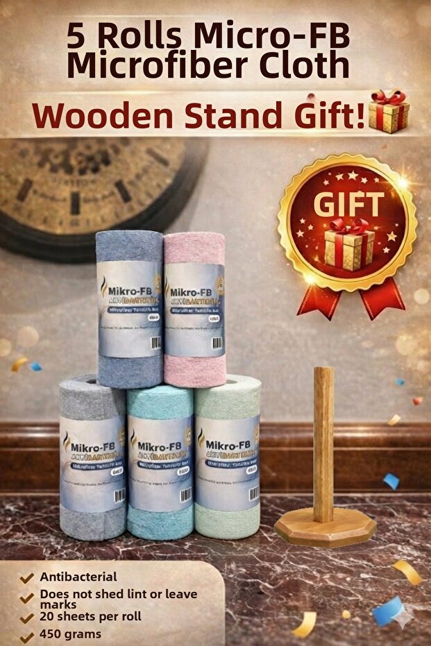 Micro-Fb Microfiber Roller Cloth 5-Piece Advantage Package + Wooden Stand with a Gift!