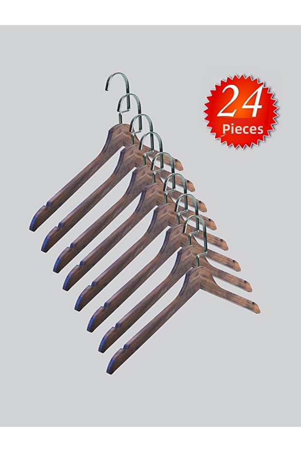 Wooden (Lama Silver Hook) Clothes, Blouse, Shirt Hangers Walnut Color 24 Pieces
