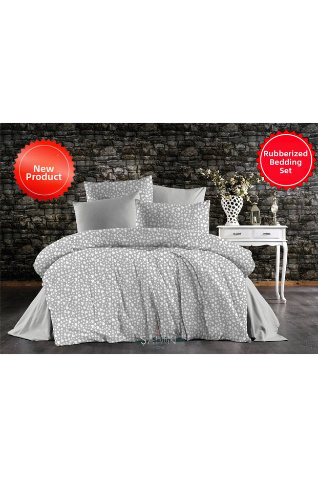 Small Gray Heart Duvet Cover Set, Single Duvet Cover Set with Elastic Sheet