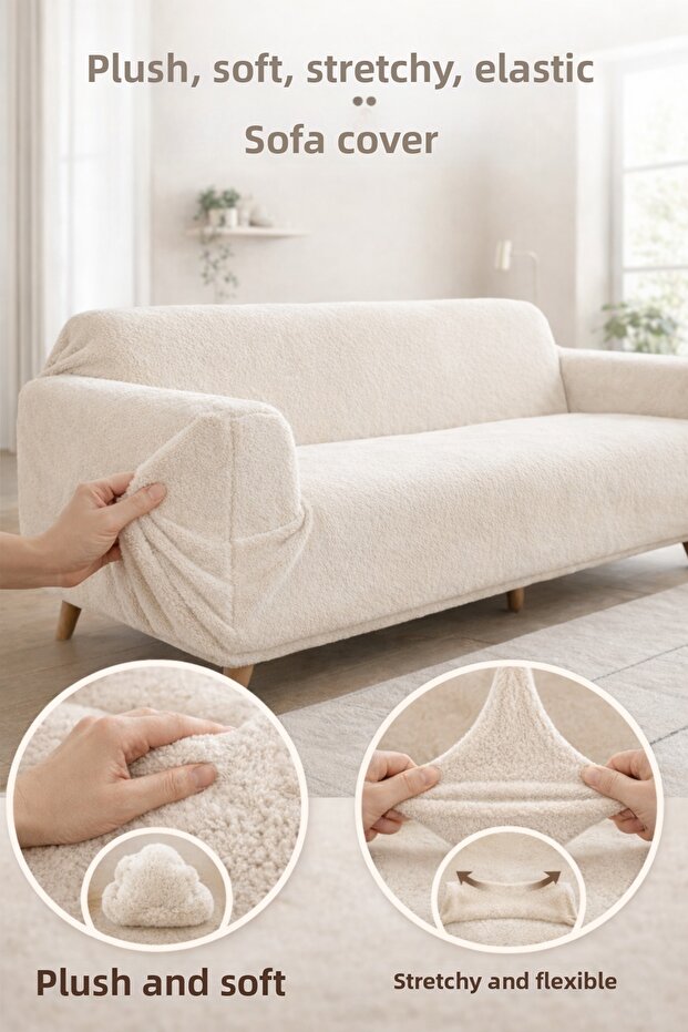 Extra Soft Welsoft Fleece Elastic 3-Seater Sofa Cover Non-Slip Stretchy and Washable Sofa Cover