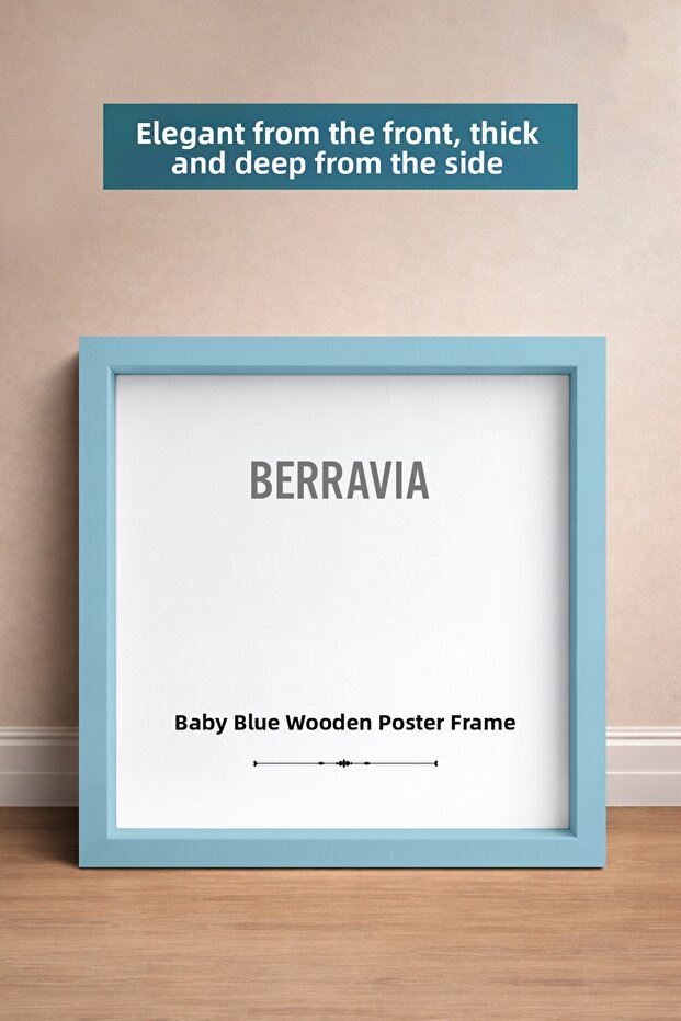 Thick Natural Wood Framed Poster Frame, Square Frame, Thick Frame Light Blue-Thick