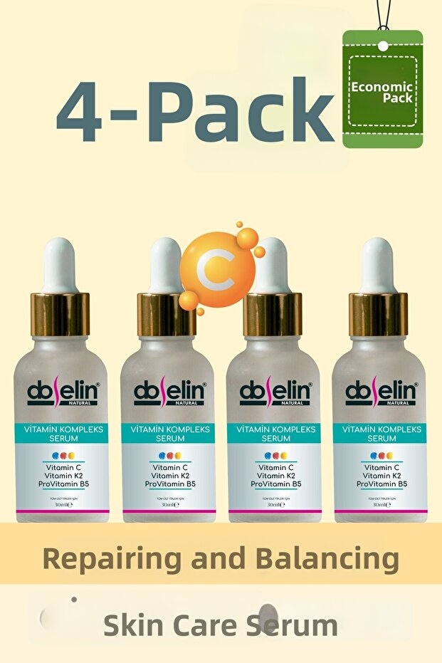 4-Pack Brightening, Evening-Out Vitamin Complex Skin Care Serum C, K2, Provitamin B5 30ml