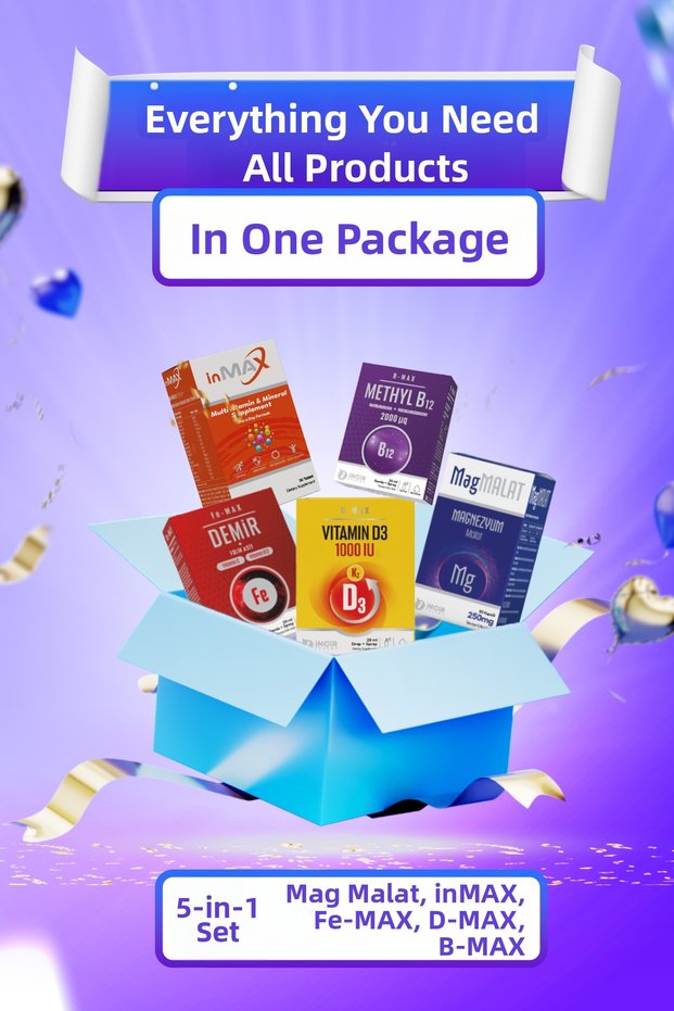 Daily Vitamin Package (Multivitamin, F-Max Iron, B-Max B12, D-Max D3K2, Magnesium Malate) Set of 5