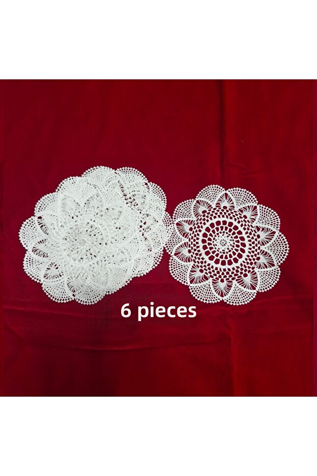 6-Piece Lace Knitted Round Model Cover Set 100% Handmade, Dowry Gift (6 Pieces)