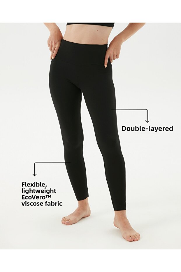 Black Double Layer High Waist Basic Ecovero ™ Viscose Tights - 1