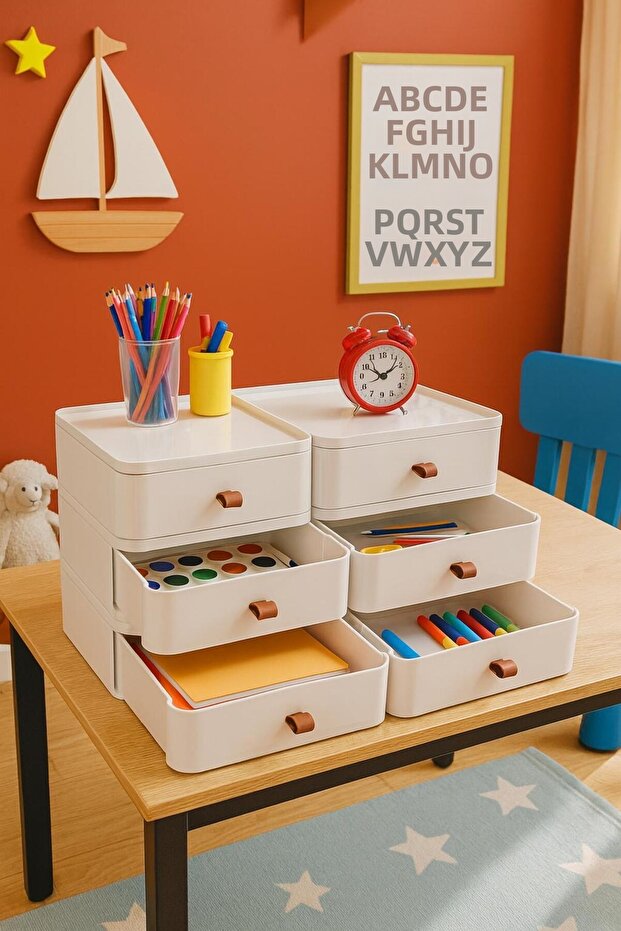 6-Piece Jewelry, Makeup and Cosmetic Organizer Drawer, Office Desk Organizer, White