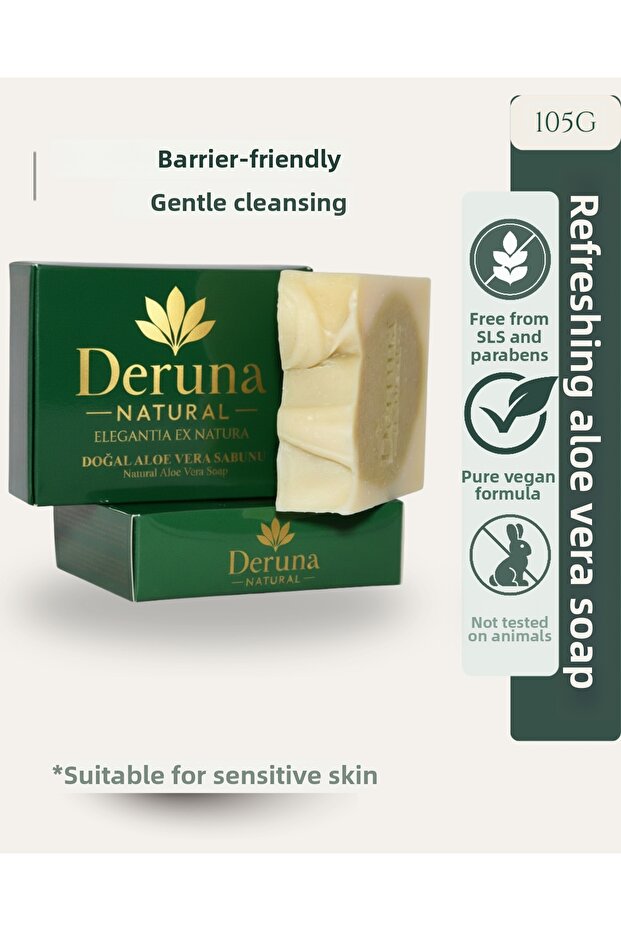 Natural Aloe Vera Soap - Intense Moisturizing & Refreshing - with Olive Oil and Castor Oil Additives 105 Gr.