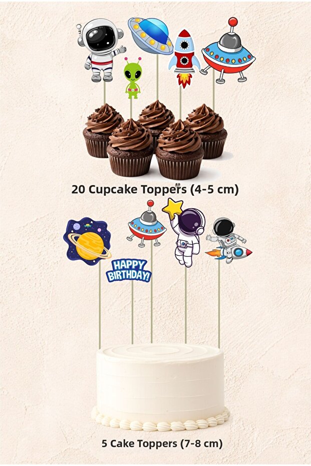 Space Concept 5 Pieces Cake 20 Pieces Cupcake Mini Set Birthday Cake Decoration