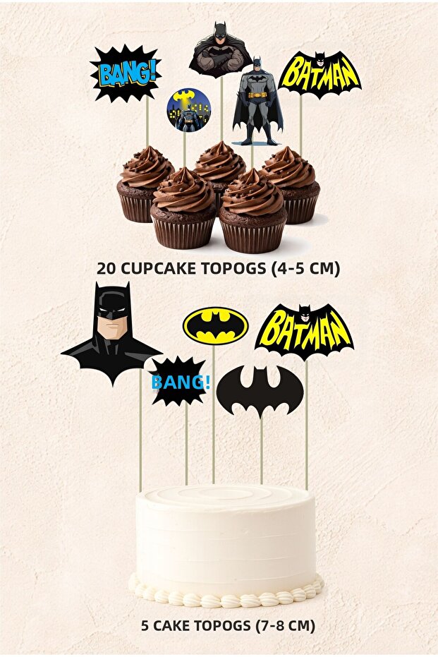 Batman Concept 5 Pieces Cake 20 Pieces Cupcake Mini Set Birthday Cake Decoration