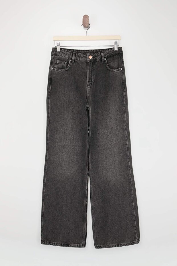 Siyah More Sustainable YUMUŞACIK Tencel Karışımlı Yüksek Bel Wide Leg Jeans TWOSS26JE00134 - 6