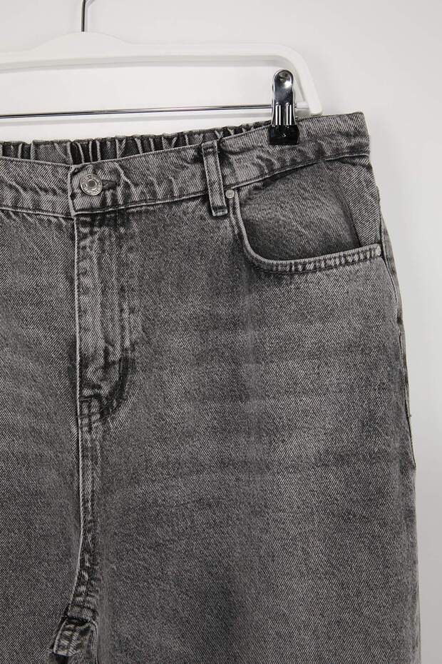 Gri More Sustainable Lastikli Bel %100 Pamuk Non-Stretch Geniş Paça/Wide Leg Jeans TBBSS26CJ00031 - 5
