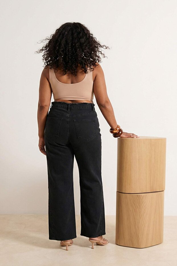 Antrasit Yüksek Bel Geniş Paça Comfort/Orta Esnek Wide Leg Büyük Beden Jeans TBBSS26CJ00003 - 2
