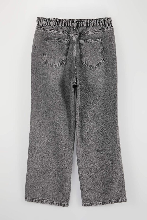 Gri More Sustainable Lastikli Bel %100 Pamuk Non-Stretch Geniş Paça/Wide Leg Jeans TBBSS26CJ00031 - 6