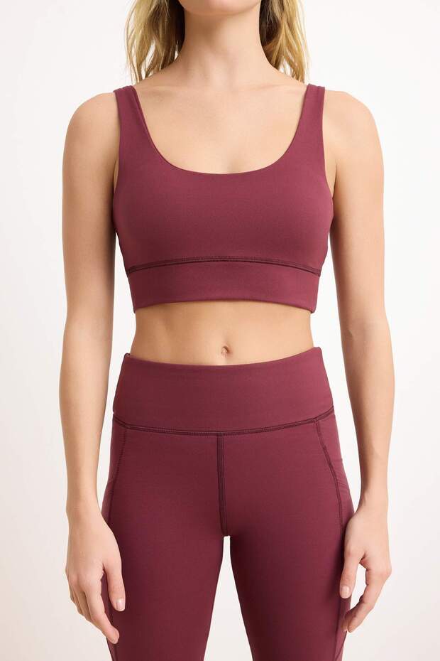 Bordo Fırçalı Soft Kumaş Destekli/Şekillendirici Kalın Askılı Örme Spor Sütyeni THMSS24SS00008 - 3