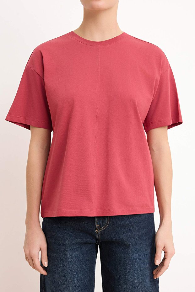 Gül Kurusu Relaxed/Rahat Kalıp Düşük Kol Kısa Kollu %100 Pamuk Örme T-Shirt TWOSS26TS00095 - 3