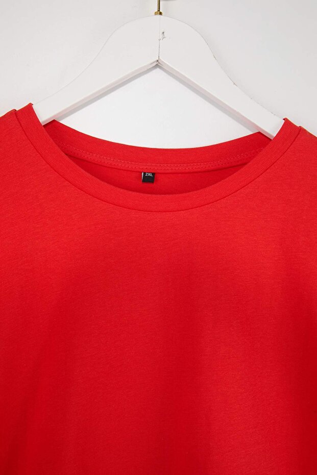 Kırmızı Bisiklet Yaka Sırt Baskılı %100 Pamuk Örme T-Shirt TBBSS23BF00024 - 3