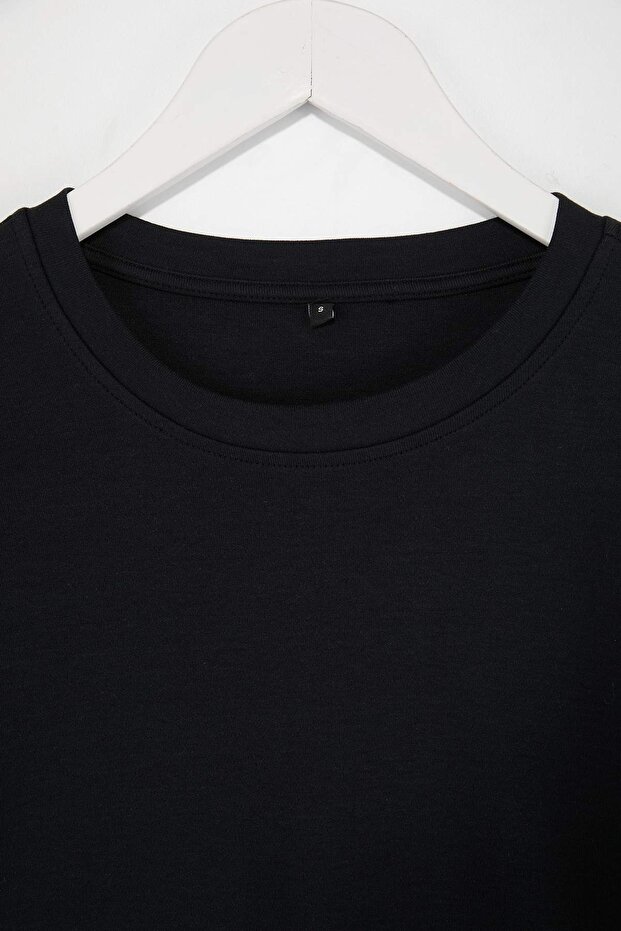 Unisex Siyah Premium Wardrobe Essentials Düşük Omuz Regular Fit Basic T-Shirt TMNSS26TS00010 - 5