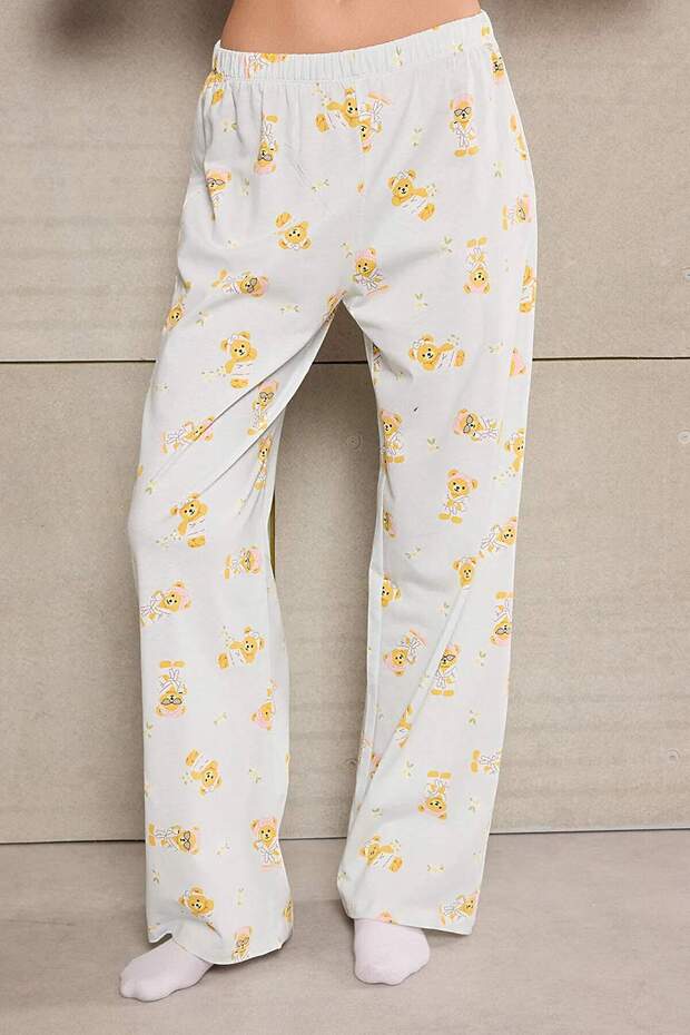 Teen Mavi %100 Pamuklu Ayıcık Desenli Örme Pijama Takımı THMSS26PT00025 - 4
