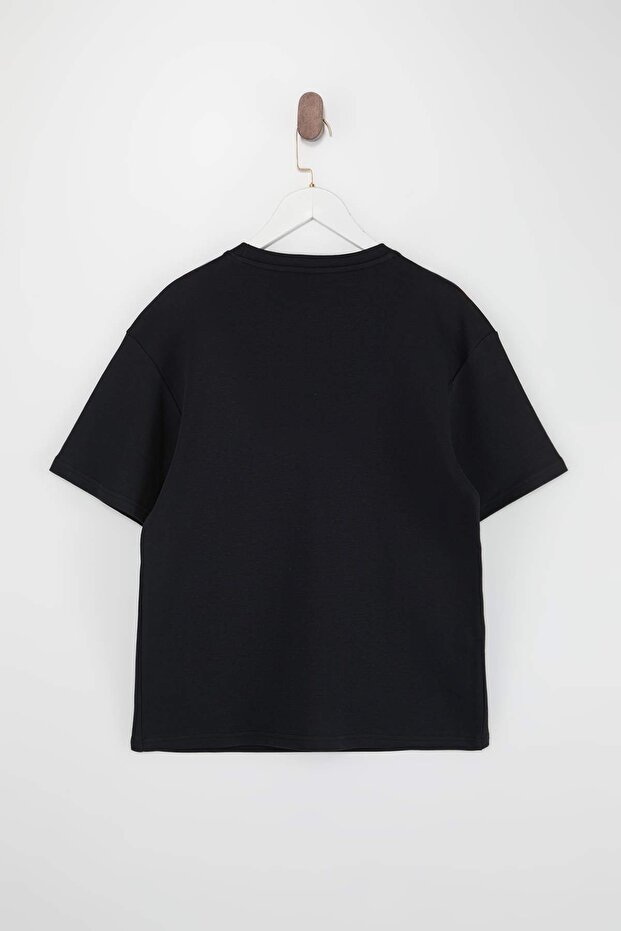 Unisex Siyah Premium Wardrobe Essentials Düşük Omuz Regular Fit Basic T-Shirt TMNSS26TS00010 - 6