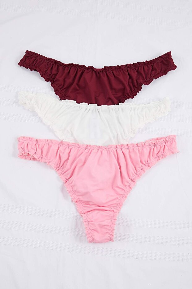 Çok Renkli 3'lü Paket Tanga Büyük Beden Külot TBBSS26CM00002 - 4
