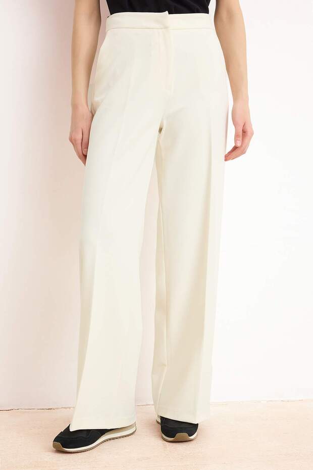 Özel Koleksiyon Beyaz Wideleg/Geniş Paça Dokuma Pantolon TWOSS26PL00057 - 12