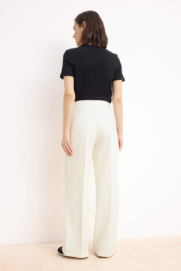 Özel Koleksiyon Beyaz Wideleg/Geniş Paça Dokuma Pantolon TWOSS26PL00057 - 13