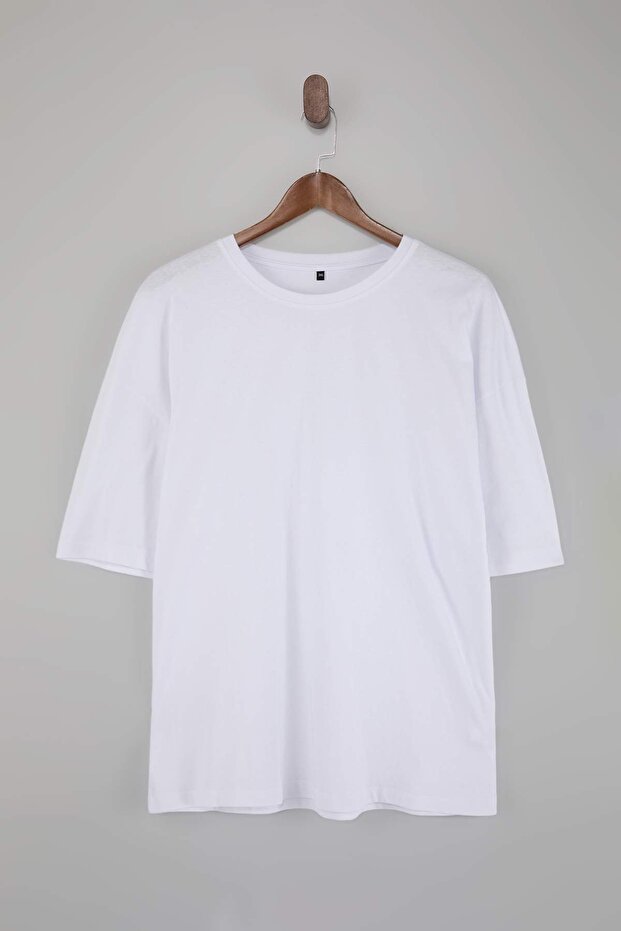 Unisex Büyük Beden Beyaz-Beyaz Oversize 2'li Paket %100 Pamuklu T-Shirt TMNSS24BF00042 - 2