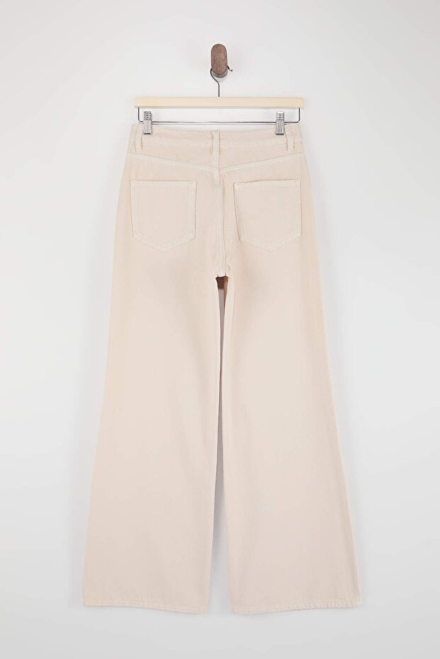Bej DÖKÜMLÜ Yüksek Bel %100 Pamuk Wide Leg Jeans TWOSS26JE00216 - 6