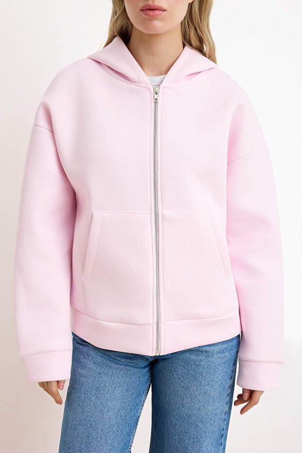 Wardrobe Essentials –Pembe Oversize Kapüşonlu Örme Sweatshirt |TWOAW26SW00018 - 7